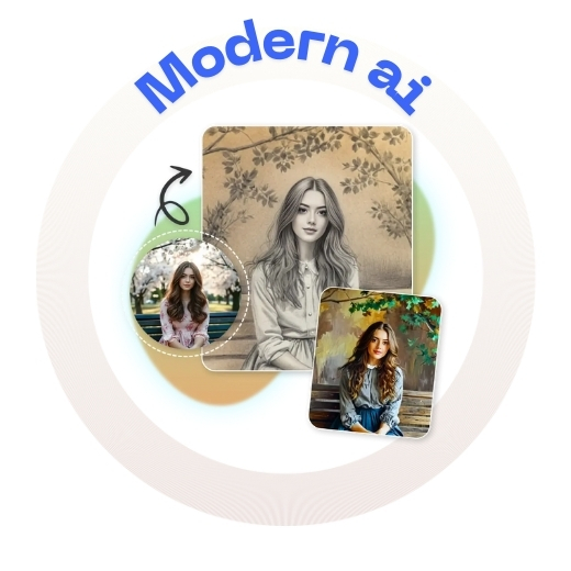 Photo transformed into a pencil sketch and painted artwork using AI filters